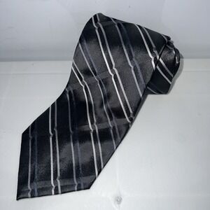 Ferucci Silk Tie Striped Pattern 100% Silk Necktie Black Gray Color
